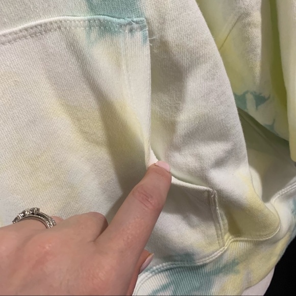 Mono B | Yellow & Green Tie Dye Cropped Hoodie | Sz L - Picture 12 of 16